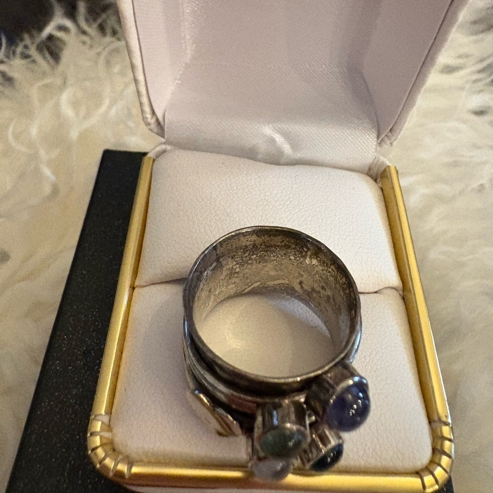 Silver Stacking Spinner Ring Set with Blue and Gray Stones - Picture 3 of 3